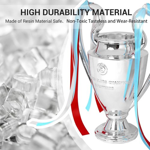 Champions Trophy | Soccer League Cup Resin Replica - Silver with Colorful Ribbons, 6.3 Inch