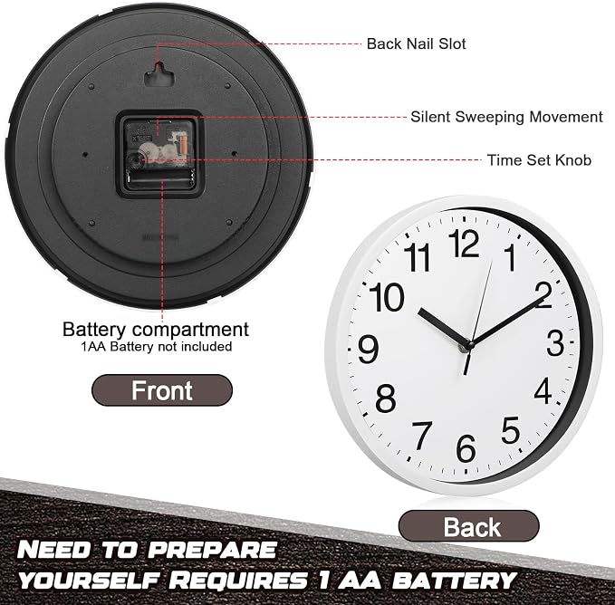 Inbagi 8 Pcs Wall Clock Large Silent Battery Operated Wall Clocks Modern Non