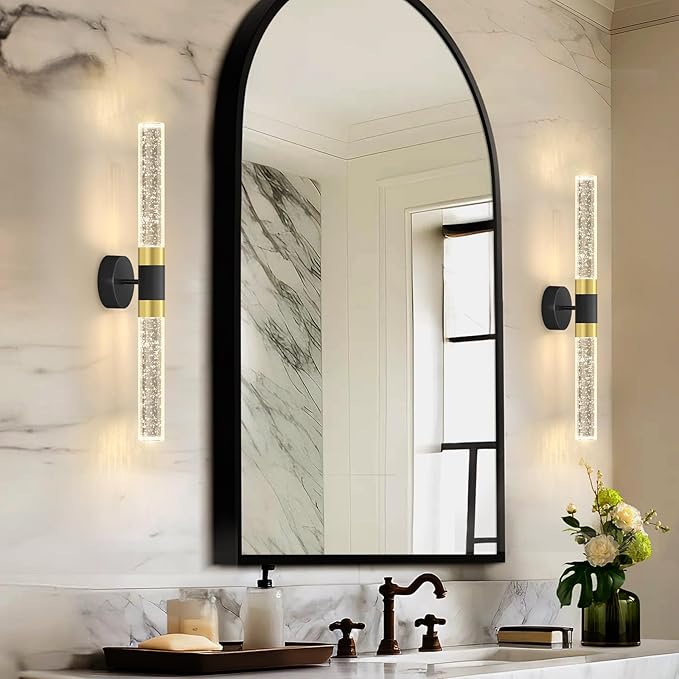 Crystal LED Wall Sconces Wall Light Modern Glam Crystal Vanity Lighting Fixtures for Hallway Dining Living Bedroom Living Room with 2700K Warm Light Bulbs