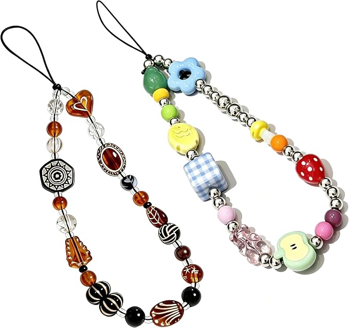 2 Pcs Phone Charm Strap Hand Wrist Strap Camera Lanyard Pearl Beaded Cute Chain