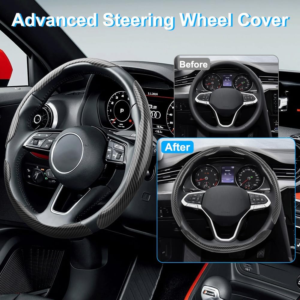 Carbon Fiber Steering Wheel Cover 3PCS Fit for 14–16 Inch Wheels