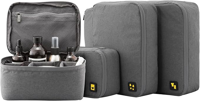 LEVEL8 4 Set Packing Cubes Travel Luggage Packing Organizers - Grey