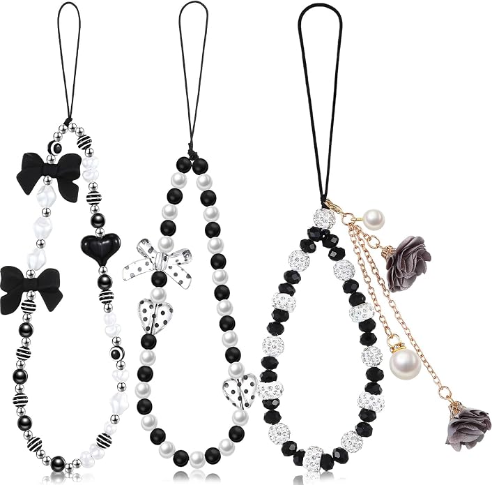 Ecally 3 Pcs Phone Charms Strap Camera Charm Strap Pearl Beaded Butterfly Bow