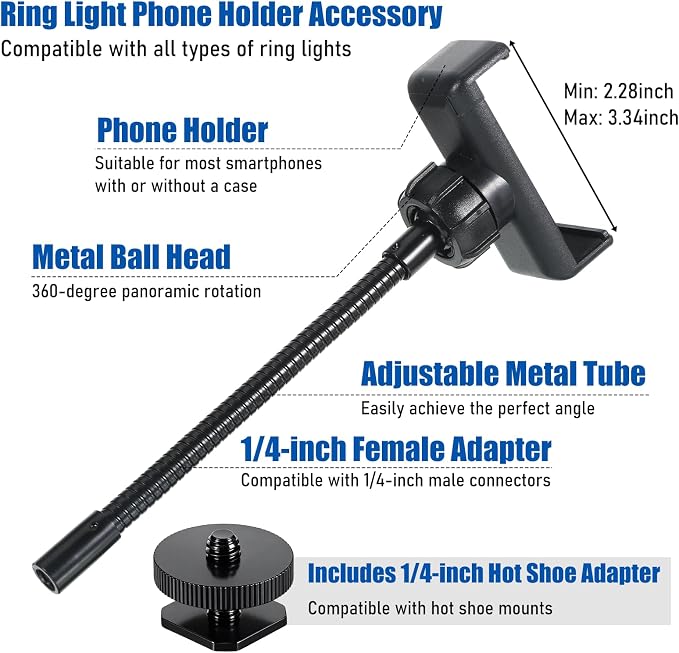 Universal Phone Holder for Ring Light, Ring Light Phone Holder 1/4" and Hot