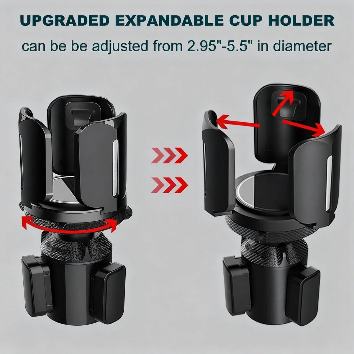 Car Cup Holder Expander, Adjustable 2.95"-5.5" for 10-64oz Bottles, Expandable Base with Anti-Slip Pads