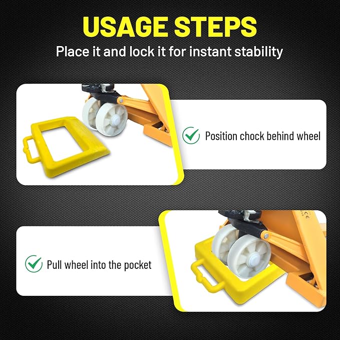 ROBLOCK Pallet Jack Chock Heavy Duty Wheel Chock, Pallet Jack Stopper for Truck 14.2" Length x 11.2" Width x 2" Height (2 Pack,Yellow)