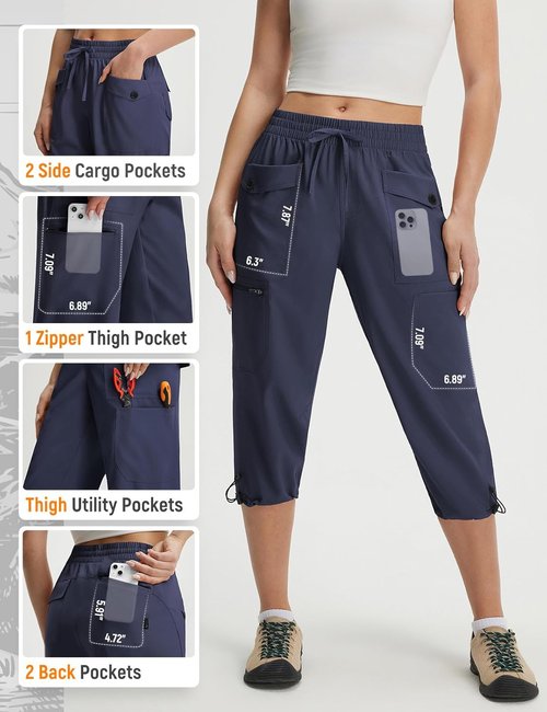 Baleaf Women's Capri Pants - Lightweight, Quick-Dry, Water-Resistant | 19'' with 7 Pockets for Hiking & Travel