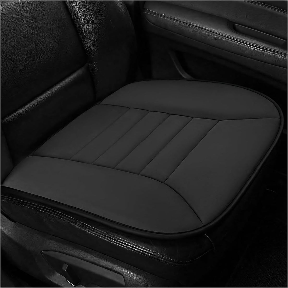 Car Seat Cushion, 1.2" Thick Comfort Memory Foam Seat Protector with Non-Slip Rubber Bottom, Breathable Fabric Driver Seats Cushion Pad for Sciatica Tailbone Back Pain Relief (Black)