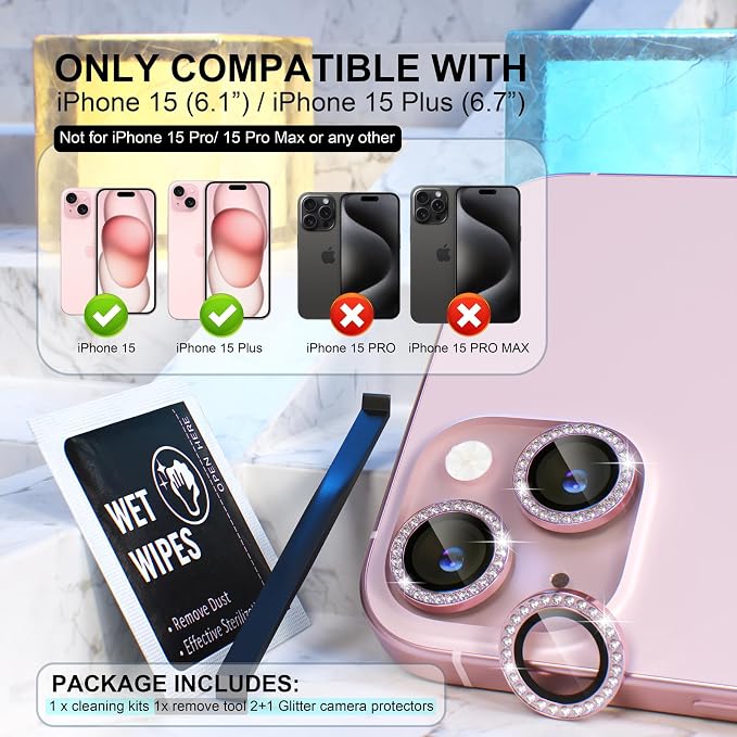 Choiche Compatible for iPhone 15 /iPhone 15 Plus Camera Lens Protector Bling