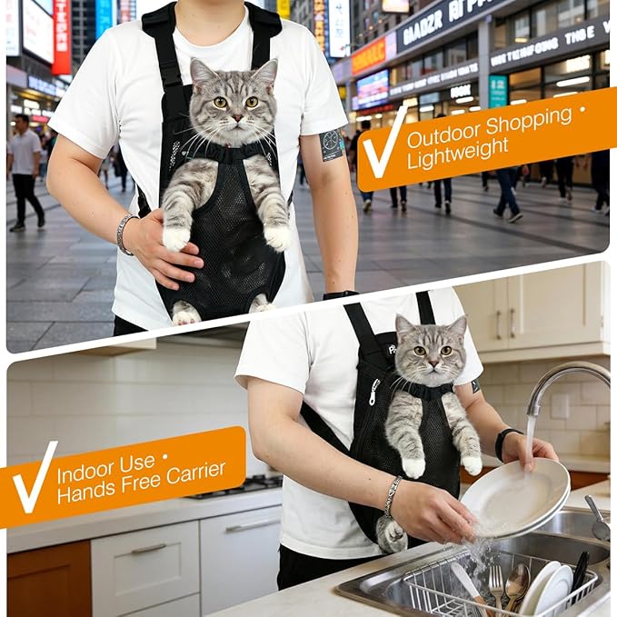 Pawaboo Pet Carrier Backpack, Adjustable Pet Front Cat Dog Carrier Backpack Travel Bag, Legs Out, Easy-Fit for Traveling Hiking Camping for Small Medium Dogs Cats Puppies, Extra Large, Black