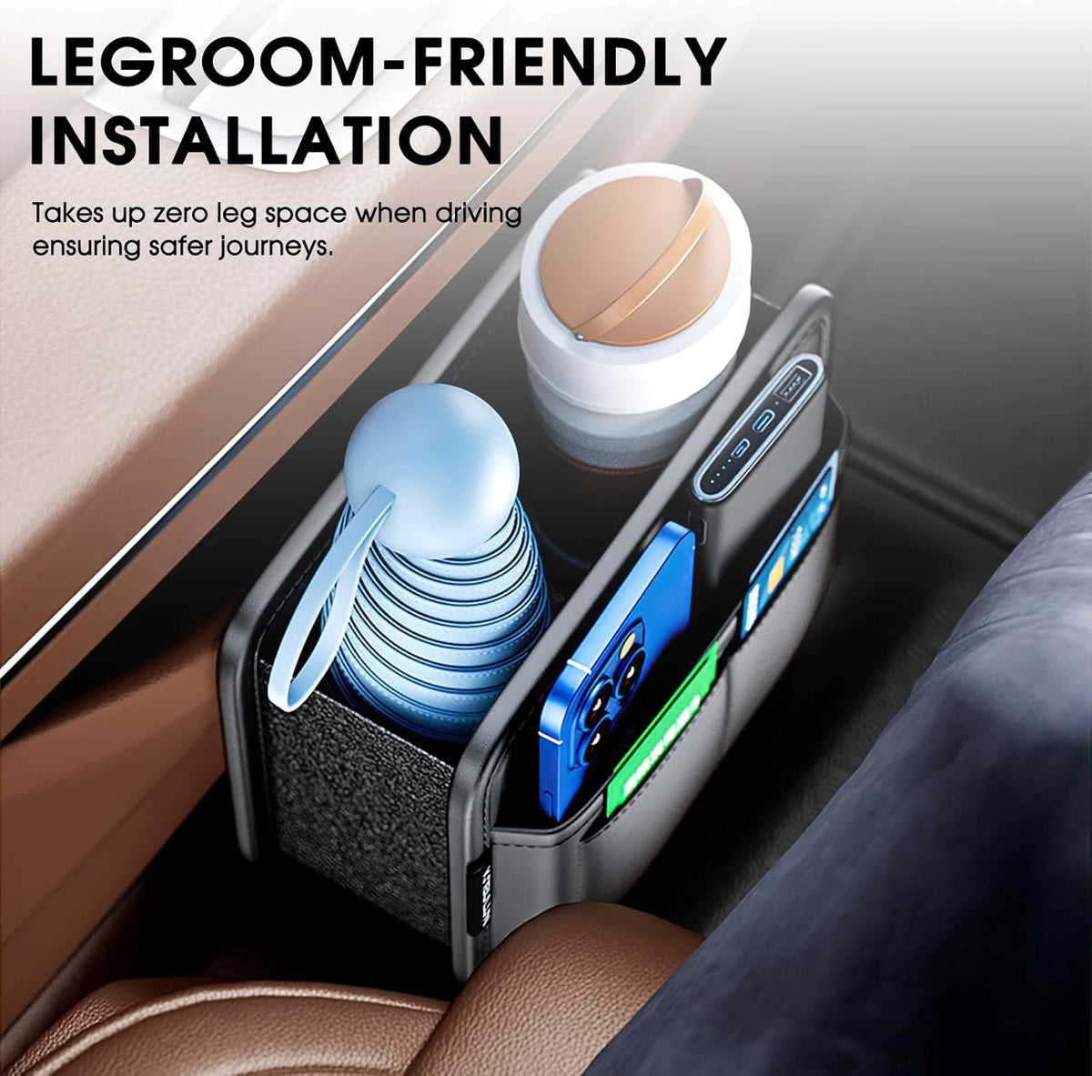 LEIWOOR Car Door Organizer & Cup Holder, Multifunctional Car Storage Box, Trash Can, Large Capacity Storage Bag, Foldable Side Storage Pouch, Interior Accessory for Sedan SUV Truck (Multi-Pocket Pro)