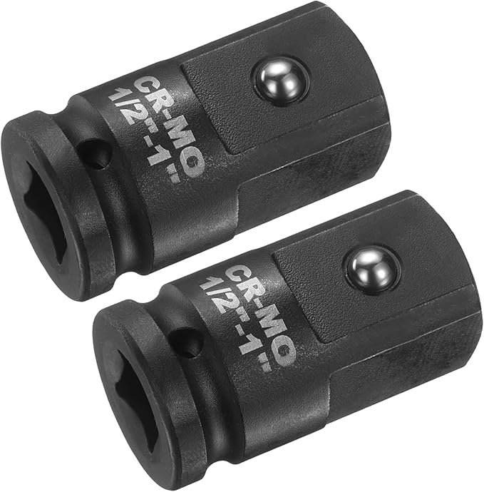 HARFINGTON 2pcs Impact Socket Adapter 1/2" Female to 1" Male Square Drive Increaser Standard SAE CR-MO Steel Converter Impact Driver Ratchet Wrench Breaker Bar Conversion, Black