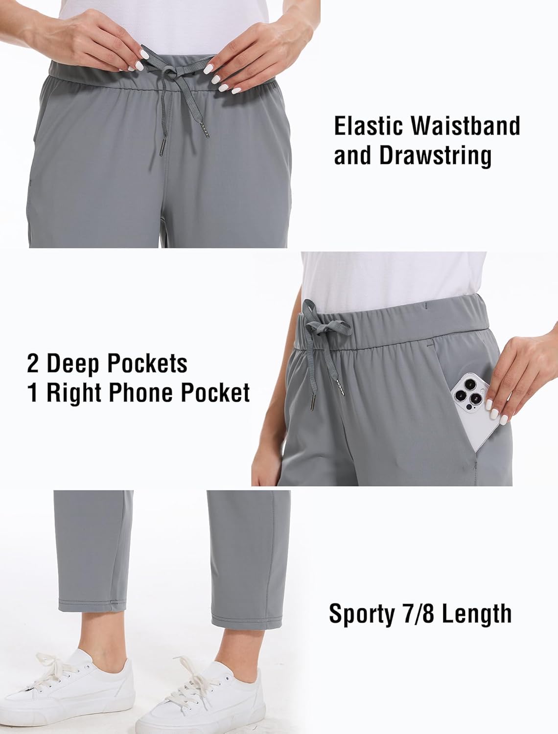 Skiennix Women's Golf Pants - 2 Pack Stretch 7/8 Ankle Sweatpants with Deep Pockets for Athletic & Travel