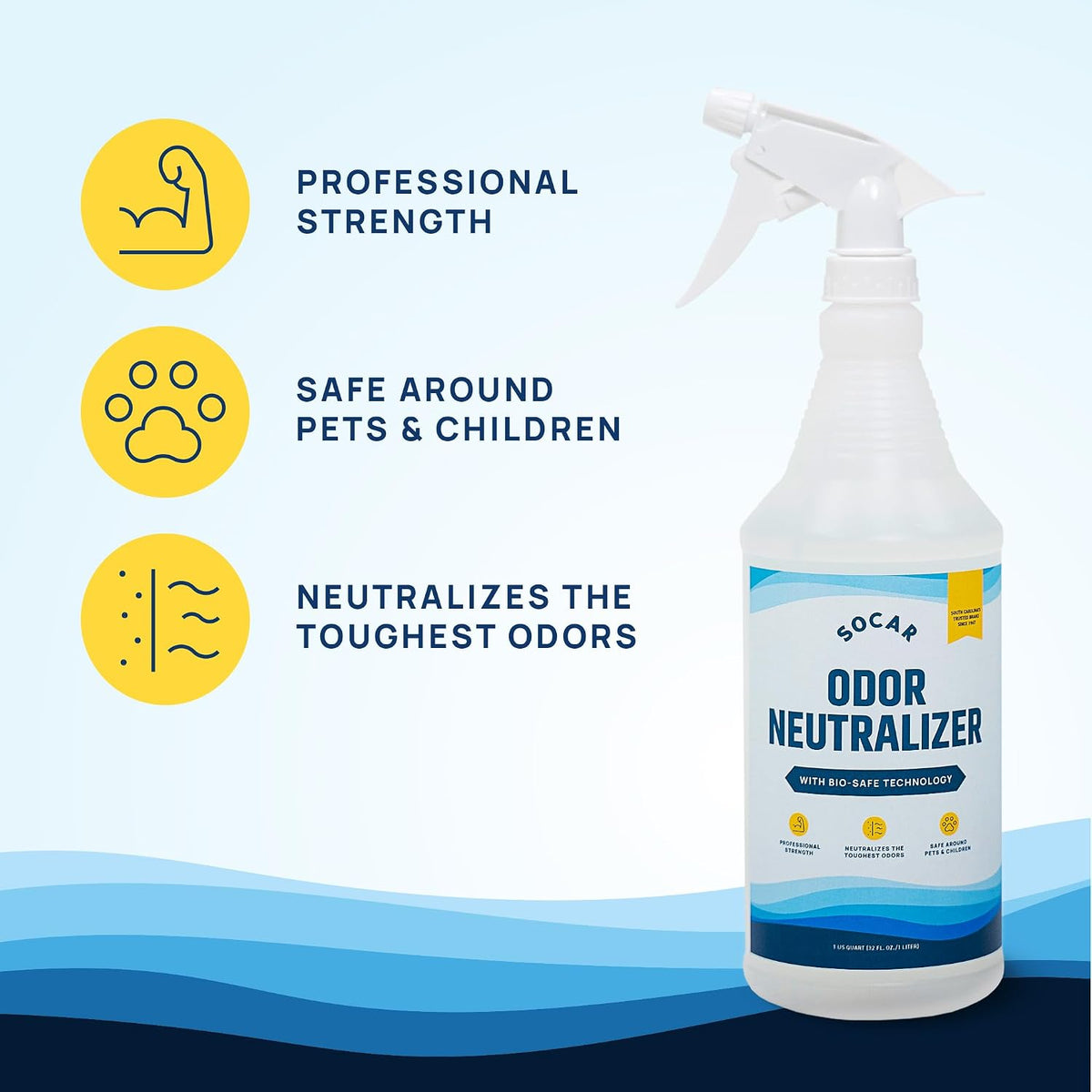 SOCAR CHEMICAL - Odor Neutralizer Eliminates odors for Home, Office, Gym, Car. Eliminates Unwanted Smells from Pets, Cooking, Sports Gear, Urine, Vomit & Unwanted, Strong Odor 32oz Liquid Spray