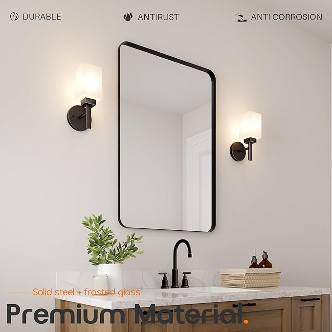 Wall Light Over Mirror Bathroom Vanity Lighting Fixtures with White Frosted Glass, Wall Sconce for Porch Hallway Entrance, Oil Rubbed Bronze T002ORB-L1