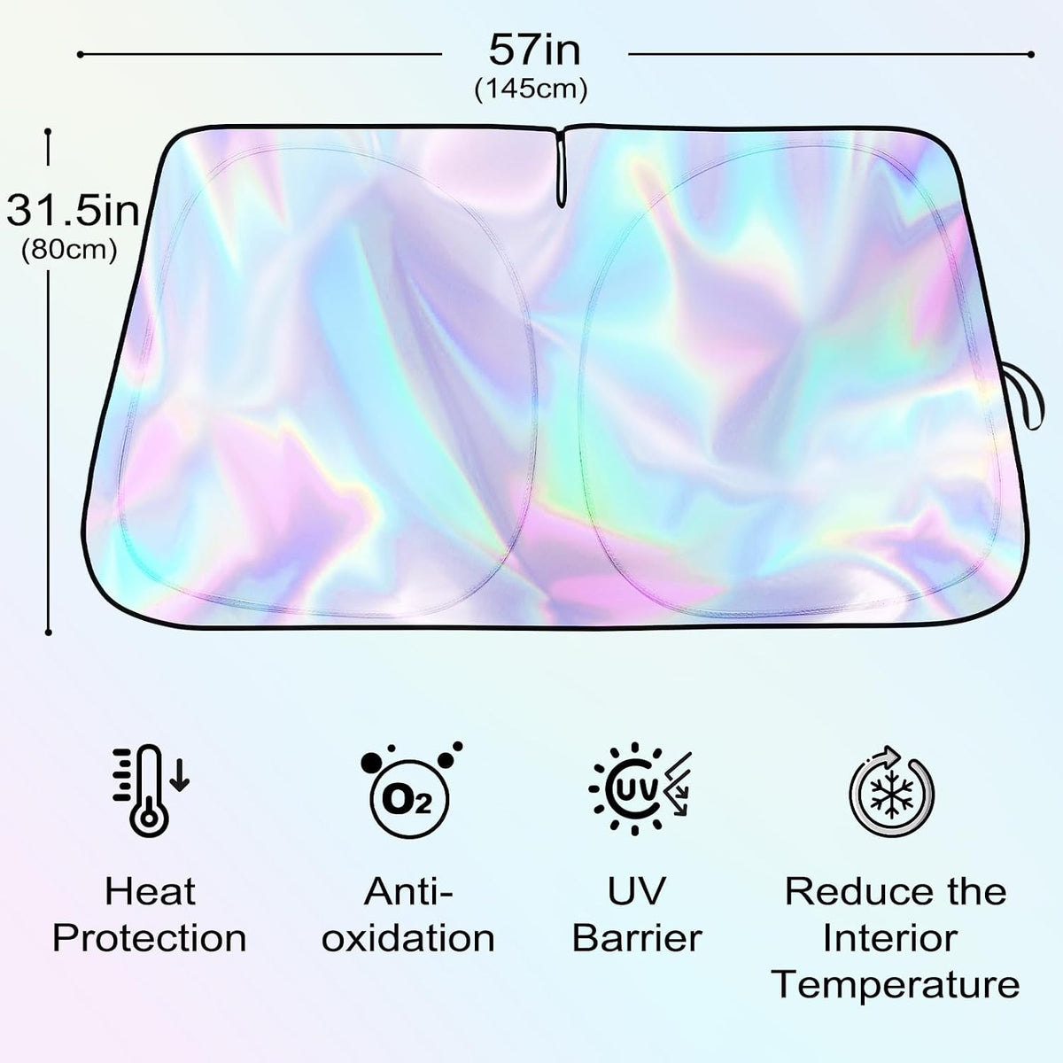 Iridescent Sun Shade for Car Windshield, Foldable Universal Car Windshield Upgrade Sunshade Enhanced UV Rays Reflective Sun Visor Shade Keeps Vehicle Cool