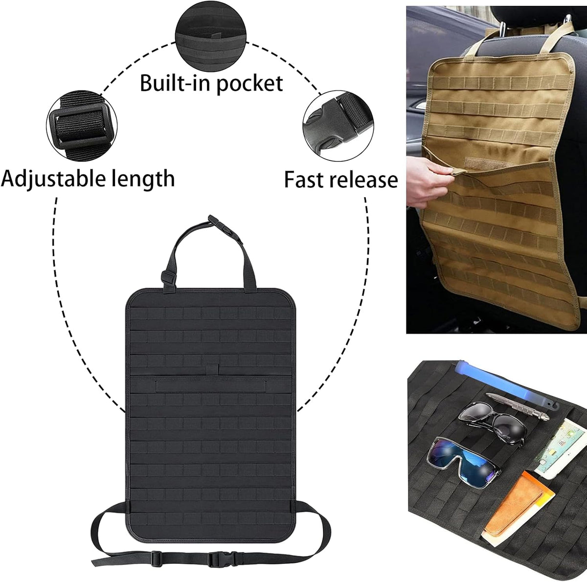7 PACK Tactical Seat back organizer Truck organizer With 6 Detachable Pouches Universal For Car Truck Ford Jeep Military-Grade Heavier Panels With Multi-functional Packs (2 Set Black)