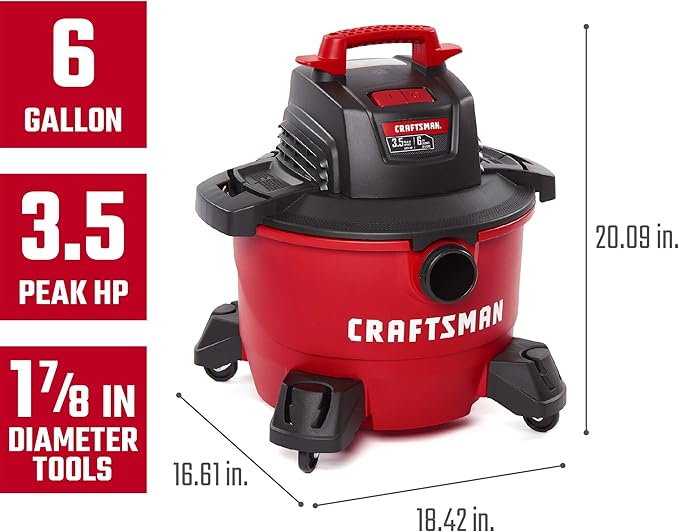 CRAFTSMAN 5" Random Orbit Sander with 6 Gallon 3.5 Peak HP Wet/Dry Vac, Portable Shop Vacuum (CMEW231 & CMXEVBE17584)