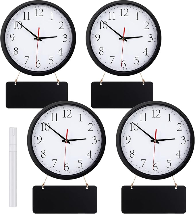 Silent Wall Clocks with Chalkboards and Marker, Battery Operated Round Multi