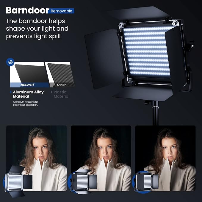 NEEWER 2 Pack Bi Color 660 LED Video Light and Stand Kit: 3200-5600K CRI 96+