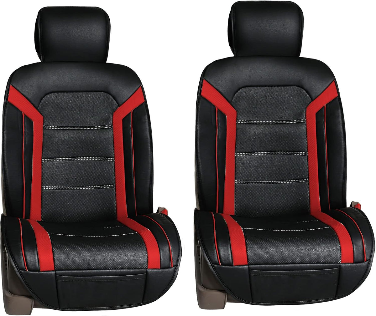 FH Group Front Set Faux Leather Car Seat Cushions - 2 Pack Seat Covers for Cars Trucks SUV, Waterproof, Universal Fit Seat Covers, Red/Black