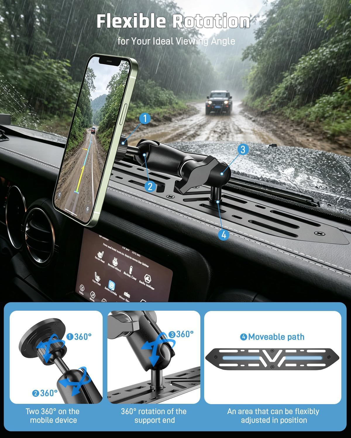 Phone Holder for Jeep Wrangler JL 2018-2023 & Gladiator JT 2020-2023