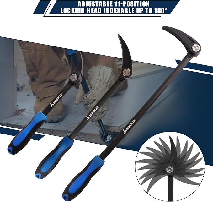 3PC Indexing Pry Bar Set - 15-Position Adjustable Angle Pry Bars - High Strength Chrome Vanadium Steel - 8in, 12in, 16in Indexable Pry Bars