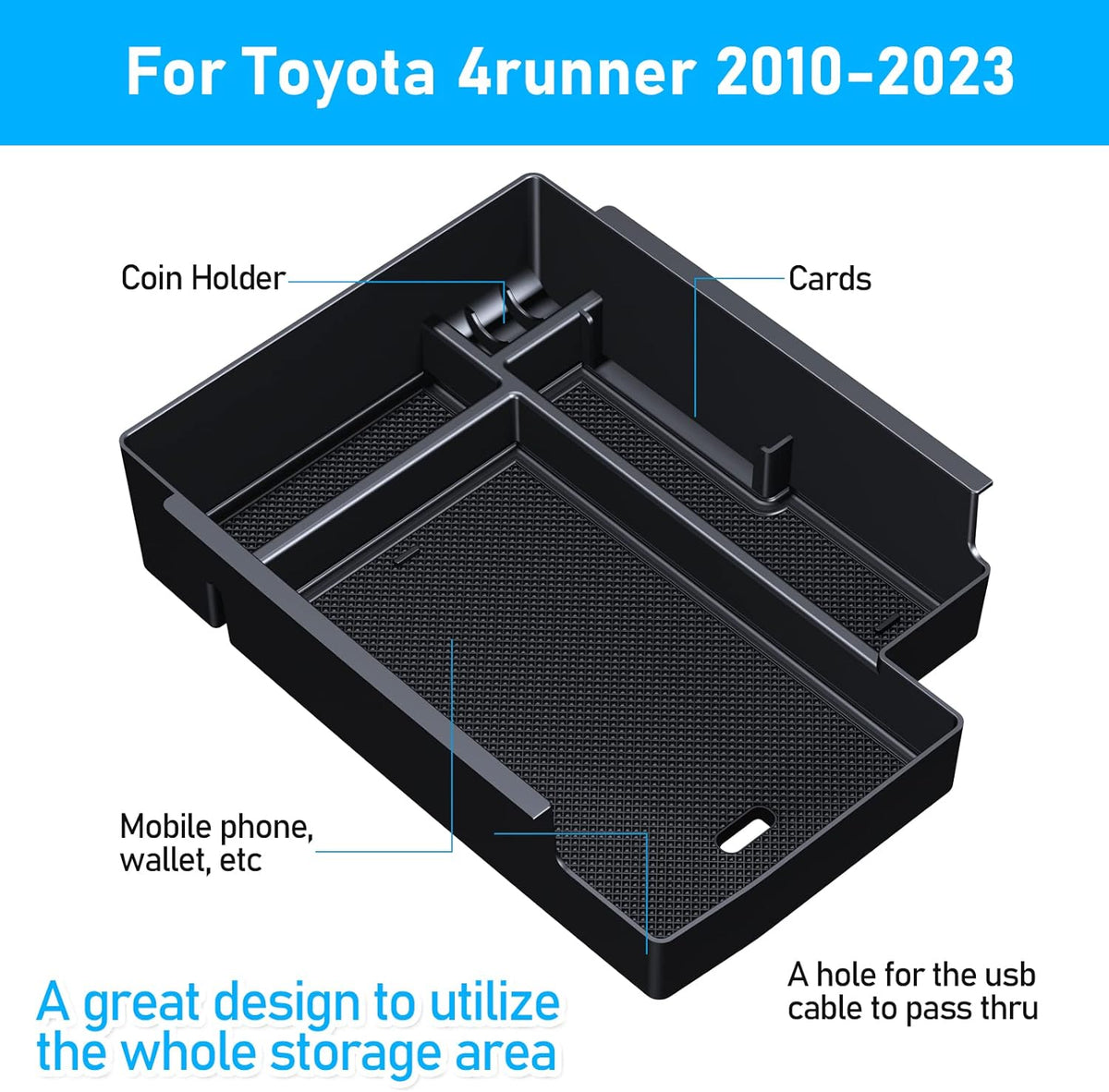 DIAMOOKY Upgraded Center Console Organizer for Toyota 4Runner 2024 2023 2022 2021 2020 2019 2018 2017 2016-2010 Full Size Tray Interior Accessories, Insert Armrest Box Secondary Storage ABS Material