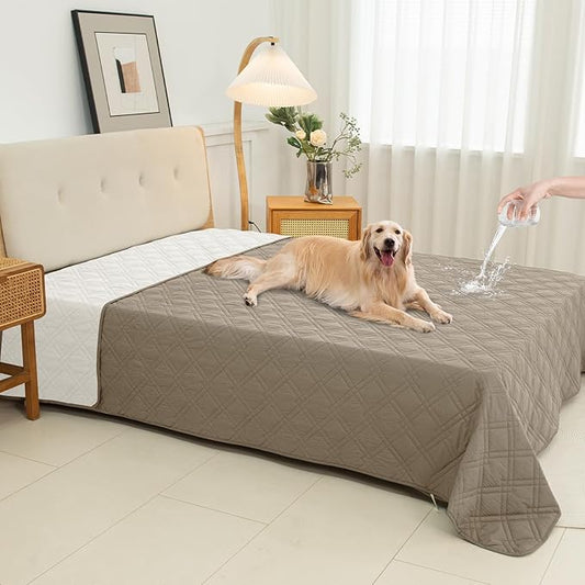 100% Waterproof Dog Couch Protector, Triple-Layer Waterproof Dog Bed Cover Pet Blanket Reversible 2-Tone Sofa Shield, Non-Slip Furniture Guard for Pets(82×92 Inch, Khaki+Off White)