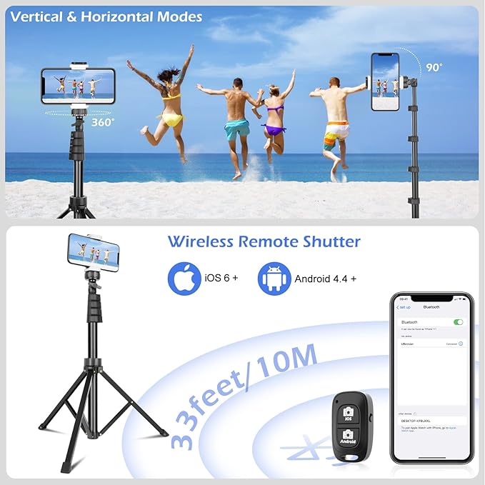Sensyne 67" Phone-Tripod, Extendable Cell Phone Tripod Stand & Selfie Stick