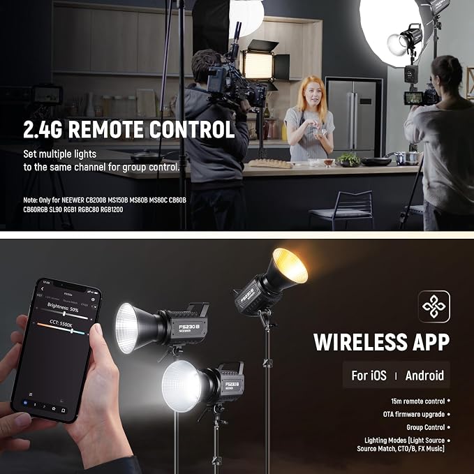 NEEWER FS230B LED Video Light 2.4G/APP Control, 230W Bi Color COB Silent