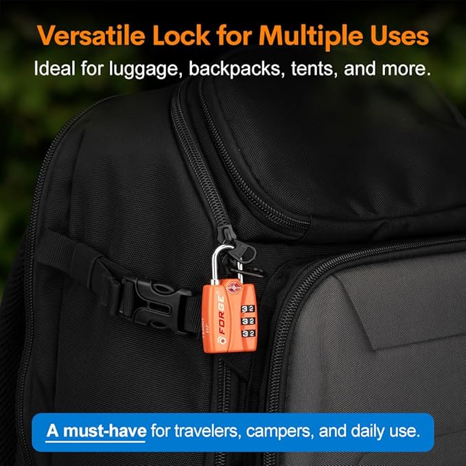 Forge TSA Luggage Combination Lock - Open Alert Indicator, Easy Read Dials, Alloy Body- Ideal for Travel, Lockers, Bags (Orange 2PK)