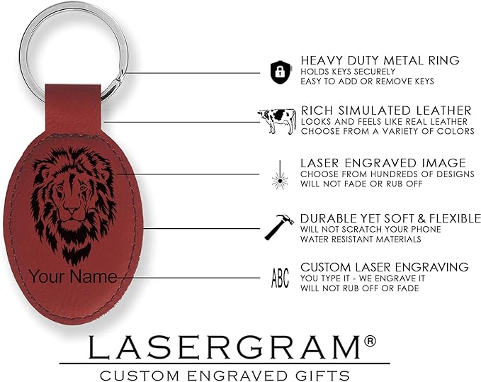 LaserGram Oval Keychain, Palm Trees, Personalized Engraving Included (Burgundy)