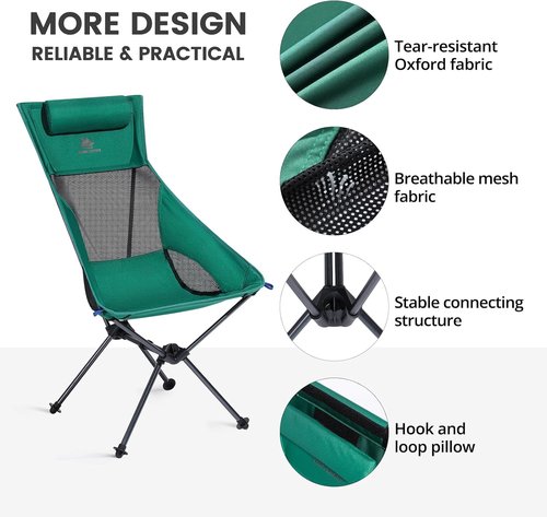 CAMEL CROWN High Back Camping Chair - Portable Folding Design with Pillow for Outdoor Adventures