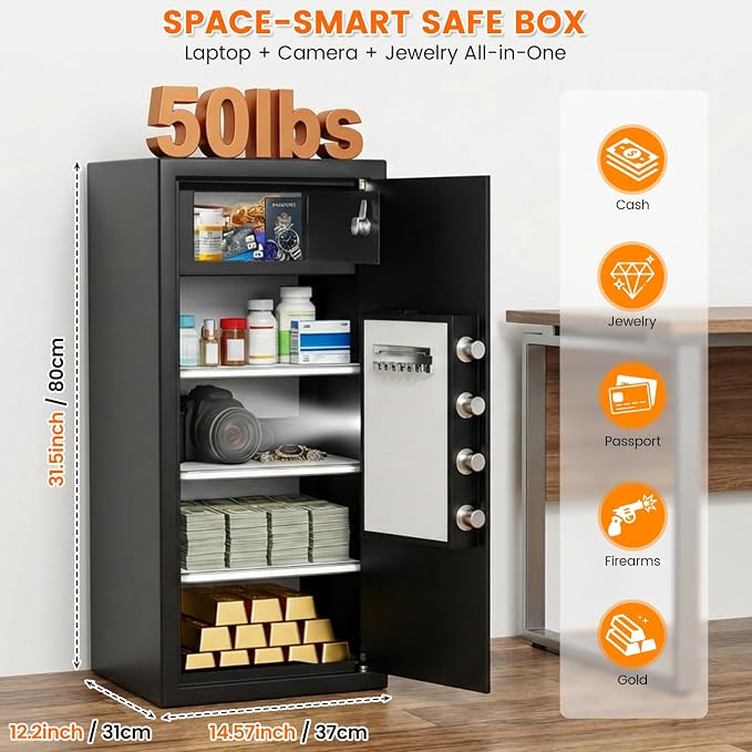 31.5"H Large Safe Box with Inner Lock Box, Slim Design Home Safe with