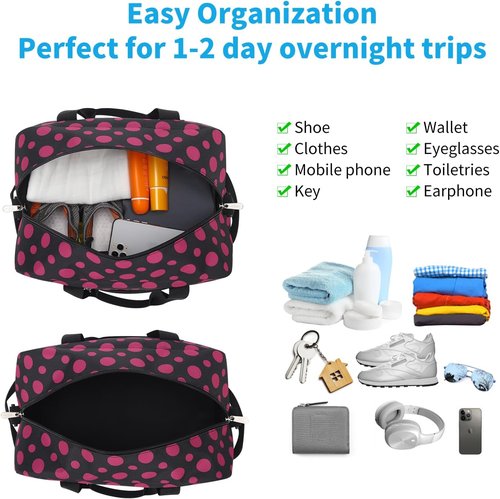 Apenze Small Gym Bag - 14-Inch Lightweight Mini Duffel for Travel & Sports | Polka Dot Pink