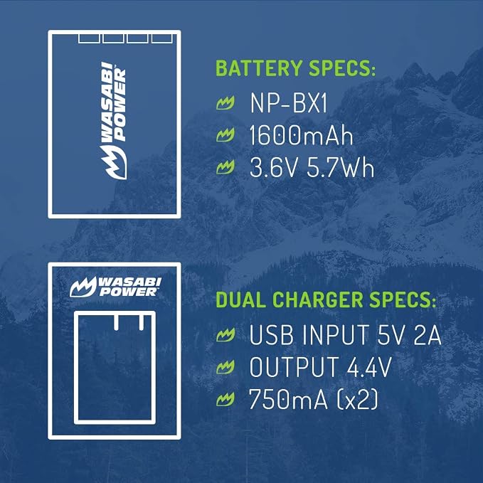 Wasabi Power NP-BX1 Battery and Dual USB Charger