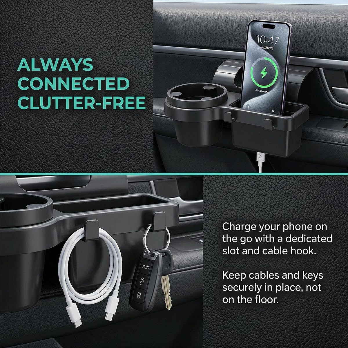 Car Door Window Storage Organizer with Cup Holder