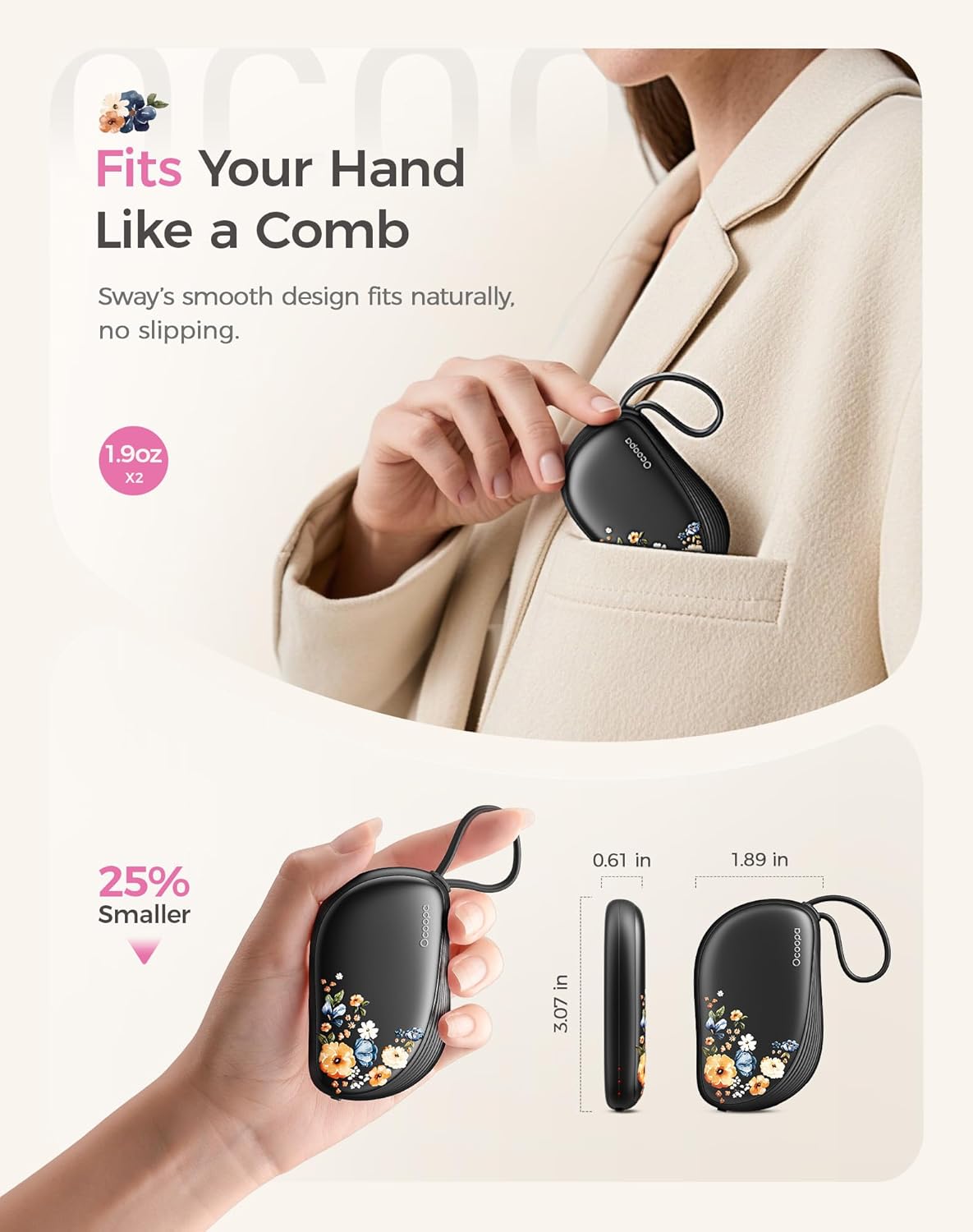 OCOOPA Rechargeable Hand Warmers - Ultra Slim Portable Pocket Heater | 2 Pack, Comb-Inspired Design