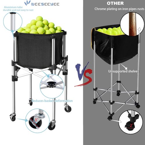 NEESEEYEE Retractable Tennis Ball Hopper Holds 180 Balls, Upgraded Tennis Ball Basket, Easy to Use Without Installation for Tennis Training and Teaching
