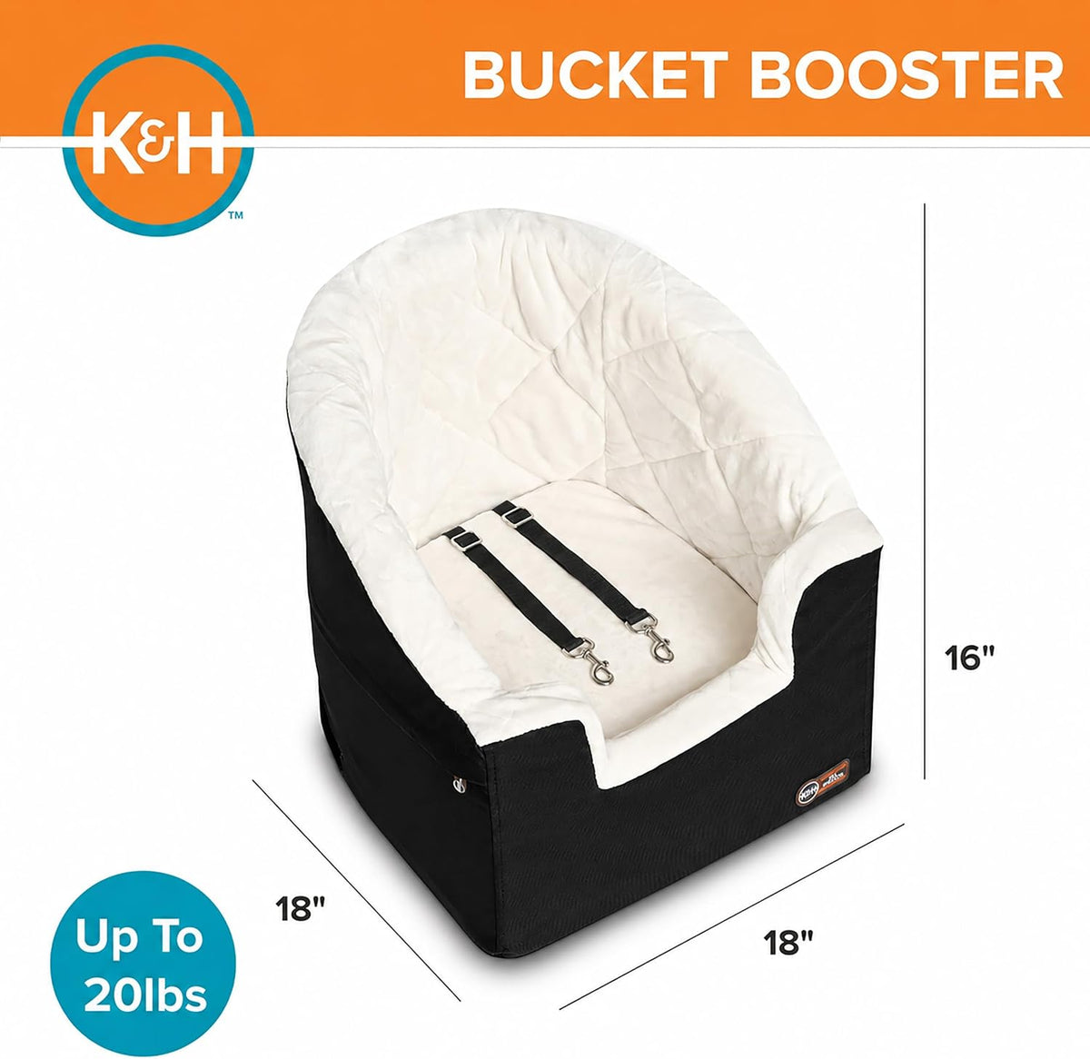 K&H Dog Car Seat, Bucket Booster for Cats & Dogs, Small, Black/Cream
