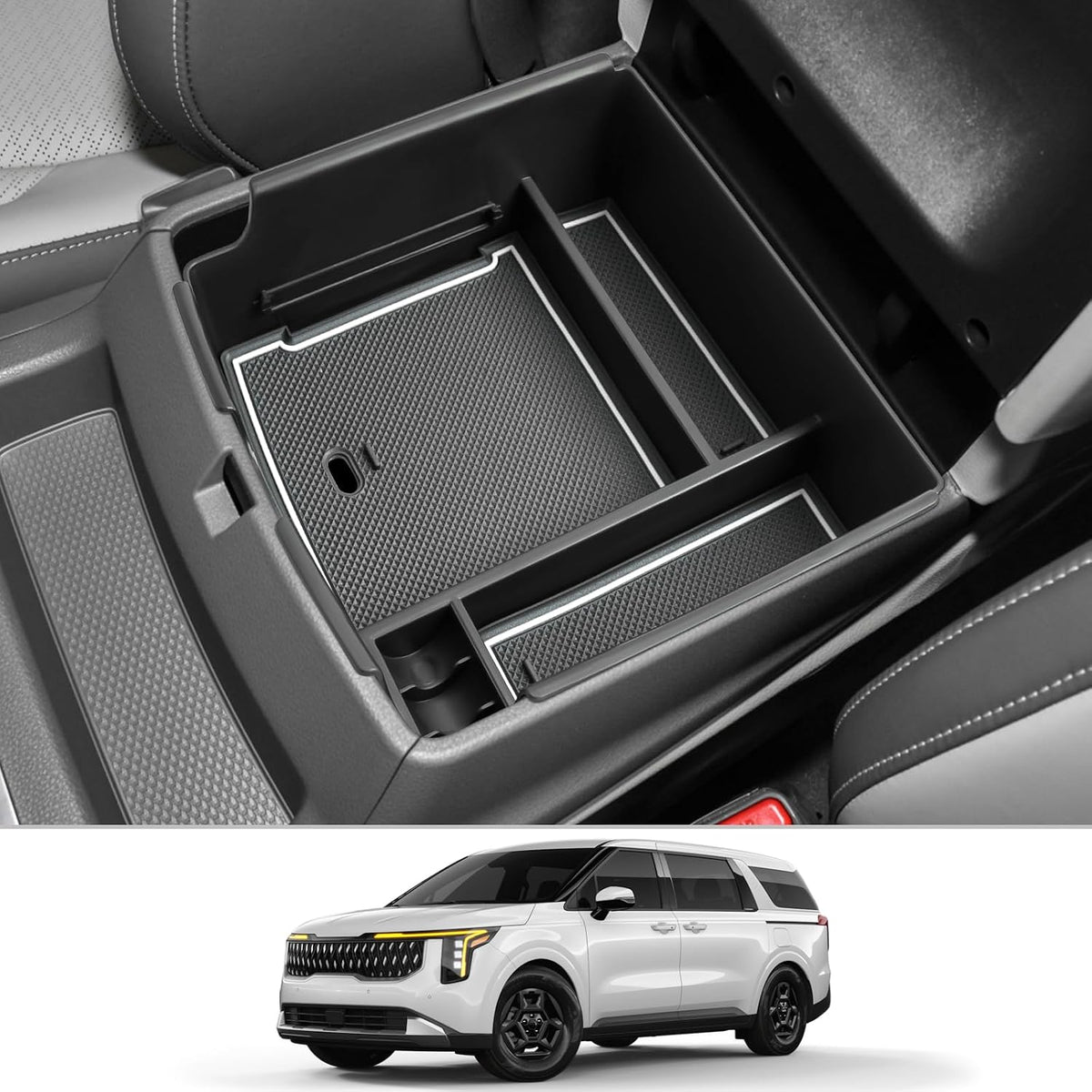CDEFG Compatible with 2025 Kia Carnival Center Console Organizer Tray 2022-2025 Kia Carnival LX LXS EX SX SX Prestige Accessories Middle Console Organizer 2025 Carnival Armrest Storage Box(Red)