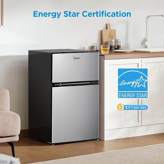 Midea 3.1 Cu.ft Mini Fridge with Freezer, Energy Star Certified, for Dorm