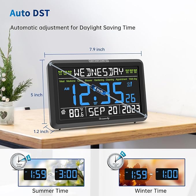 DreamSky Digital Clock with Date and Day of Week