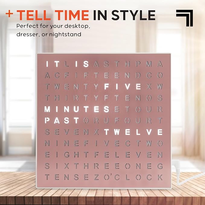 Sharper Image LED Word Digital Clock, Rose Gold Finish, Light-Up Desk & Wall