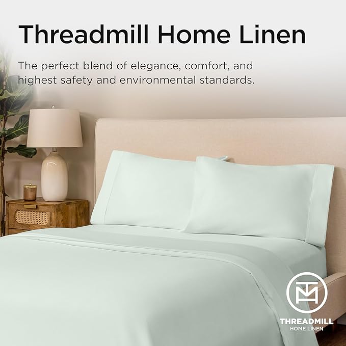 Threadmill Sheets for Twin Mattress | 800 Thread Count Twin Bed Sheets Set with 15” Deep Pocket | Sateen Weave, Better Than Egyptian Cotton, 3-Piece Bedding Set with Cooling Effect | Seaglass