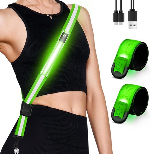 Fitense LED Reflective Belt Sash - Rechargeable Armband 2-Pack | 5 Colors & 3 Modes for Night Safety