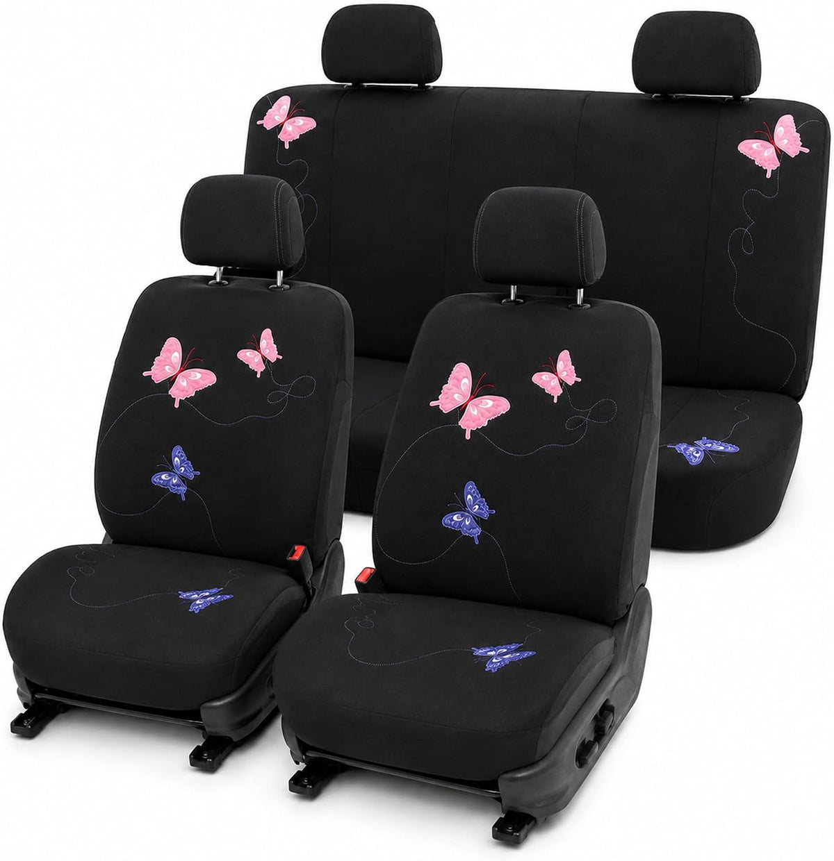 FH Group Full Set Butterfly Cloth Car Seat Covers - Universal Fit, Low Back Front Seat Covers, Solid Back Seat Cover, Washable Seat Cover for SUV, Sedan, Van, Black