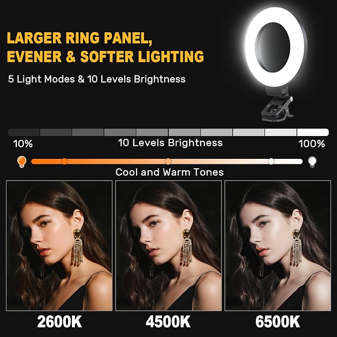 Anautin Ring Light for Video Conference Lighting, 360°Adjustable, Portable LED