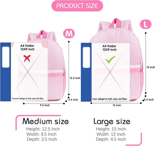 MT WORLD Personalized Toddler Backpack - Embroidered Name Seersucker Design for Girls 2-4 (Pink)